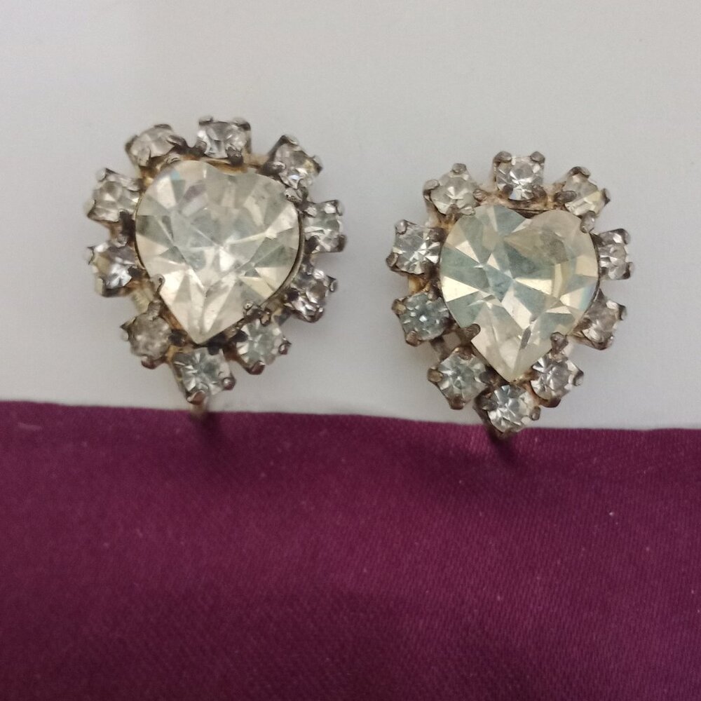 Heart Rhinestone Screw-back Earrings